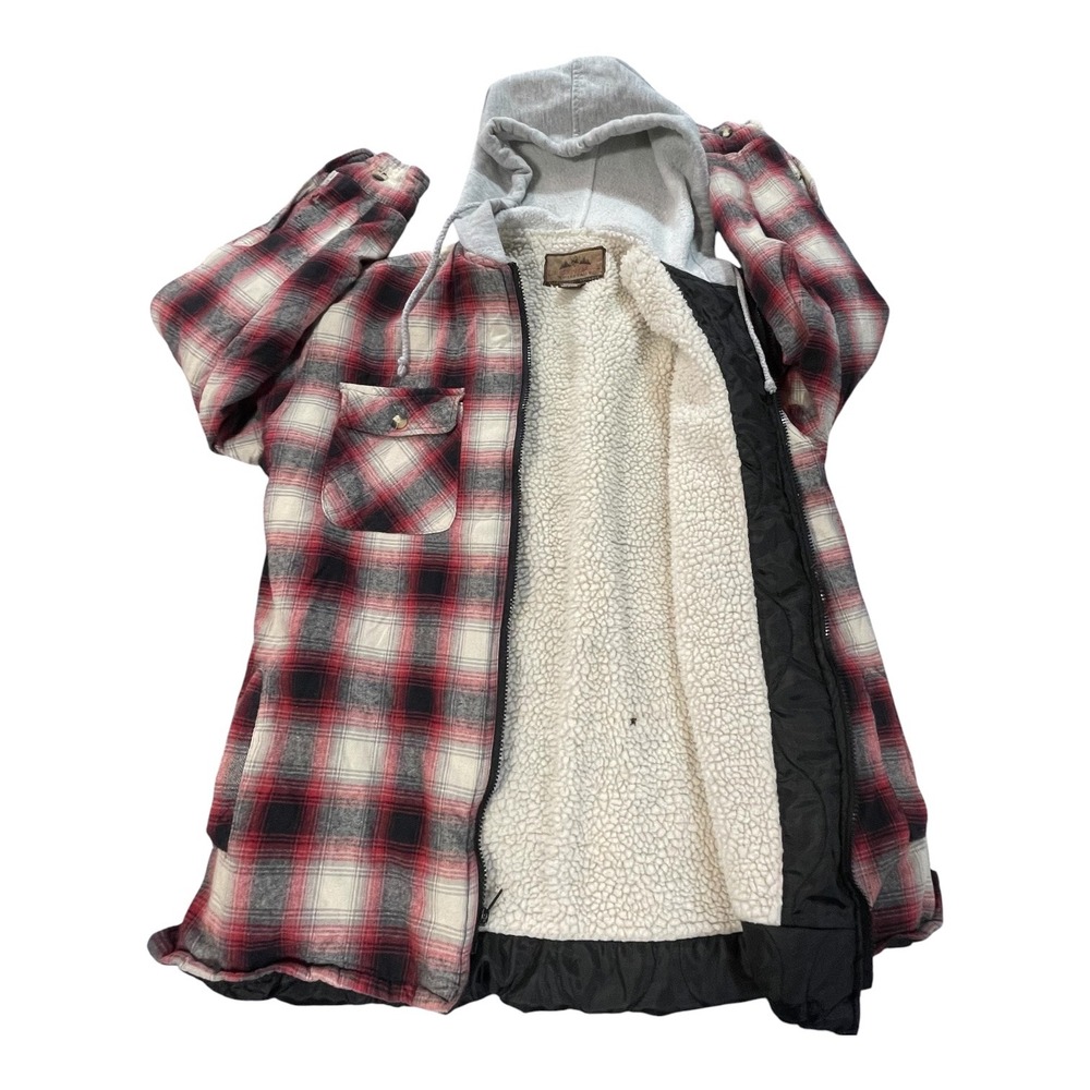 Legendary Whitetails Mens Red Plaid Sherpa Lined Hooded Flannel Jacket Small